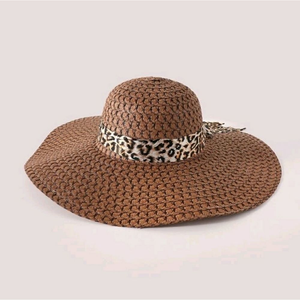 🌼Leopard Ribbon Decor Straw Hat - Picture 2 of 5